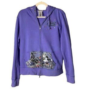Disney Parks Mickey Mouse Purple Hoodie With Rhinestones & Patches Size Large
